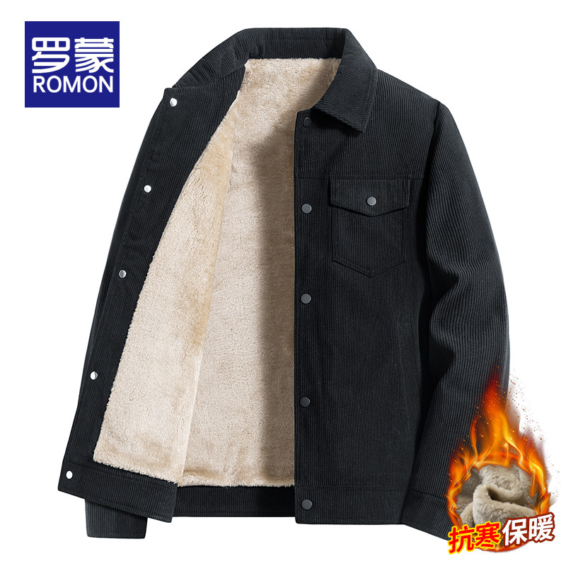 罗蒙男士灯芯绒外套冬季新款加绒