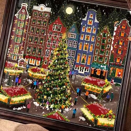 2025新5D圣诞夜景钻石画