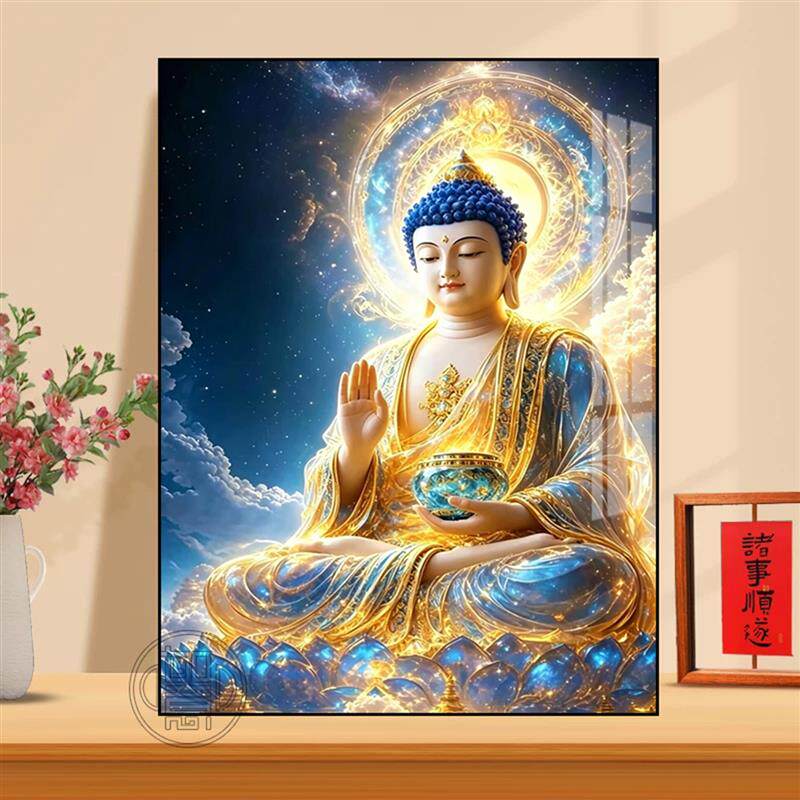 药师佛如来满钻钻石画带框
