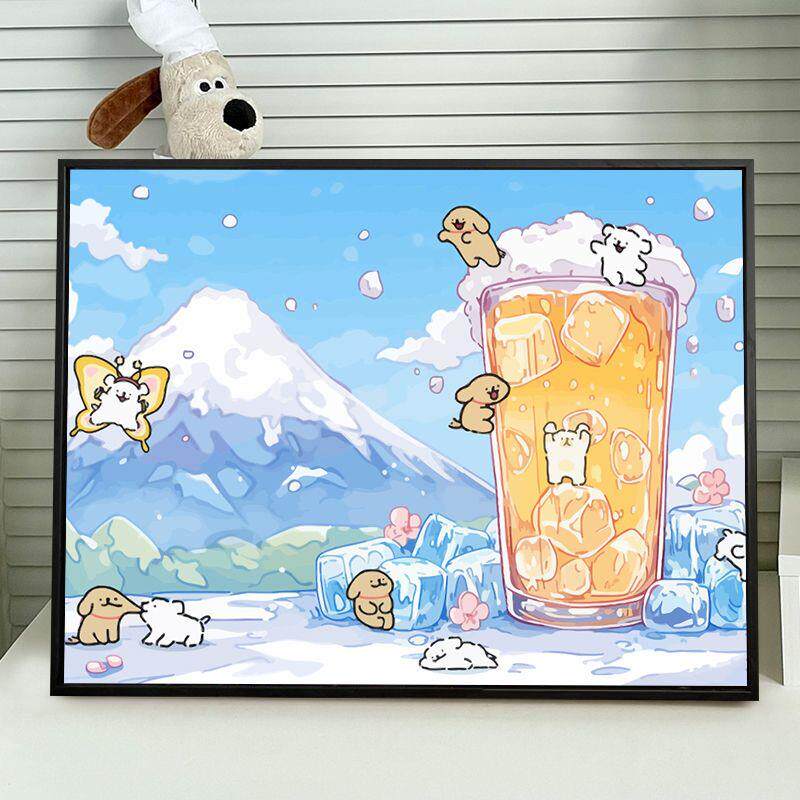 新款线条小狗满钻钻石画卡通动漫diy手工粘贴画高颜值带框装饰画