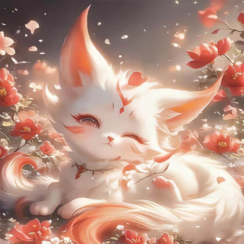 热款九尾狐满钻带框钻石画