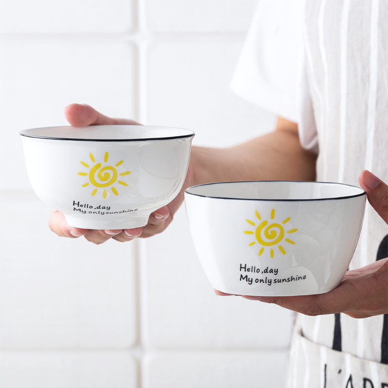 包邮陶瓷碗简约欧式黑线小太阳餐具酒店家用吃饭碗陶瓷餐具方碗