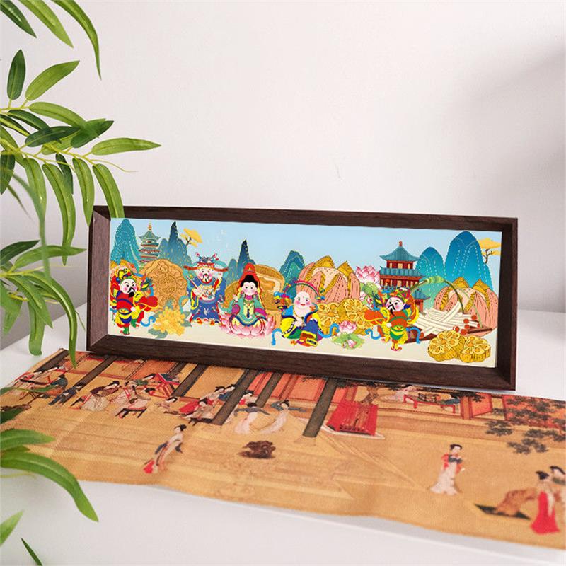 中式财神爷摆台五福临门新年乔迁客厅桌面装饰画礼物家居玄关摆件