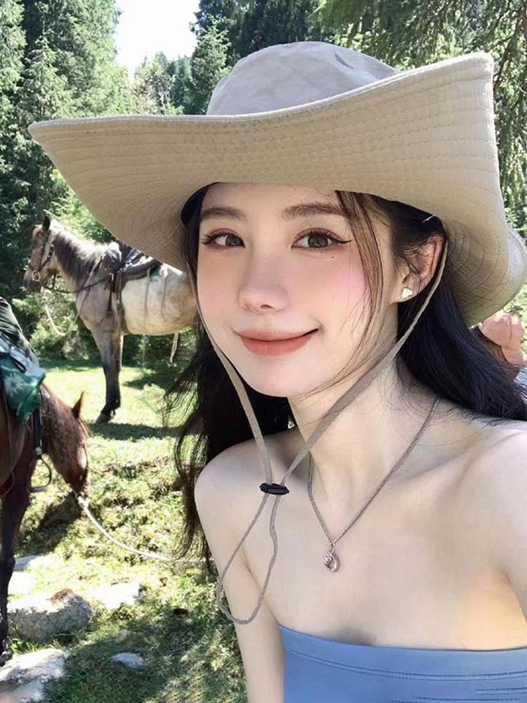 西部牛仔登山帽渔夫帽爬山沙漠防晒帽女户外太阳男遮阳大帽檐帽子
