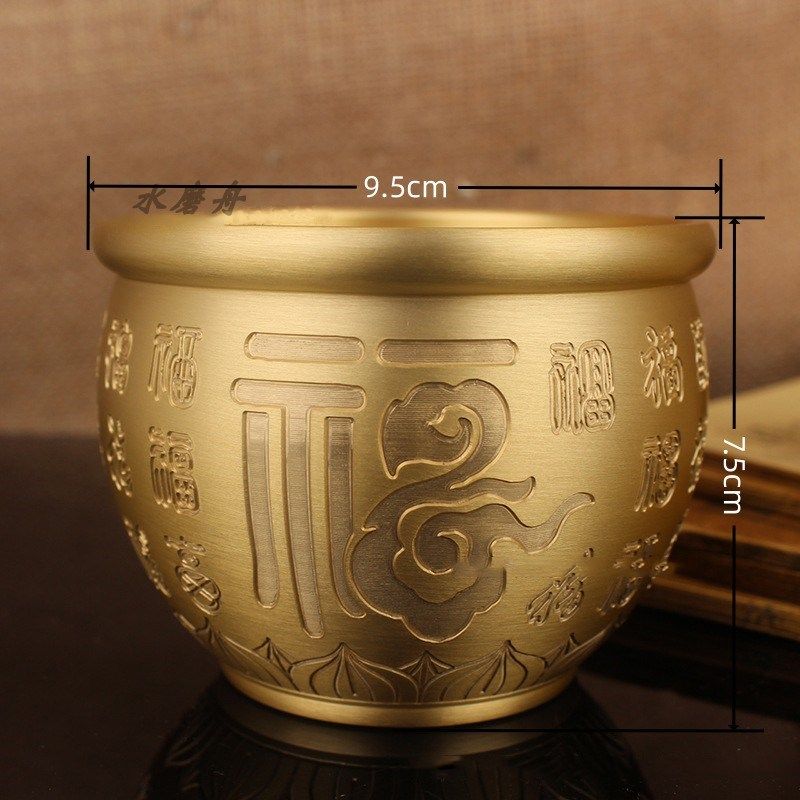 全黄铜百福貔貅米缸纯黄铜米缸招财百福缸聚财聚宝盆存钱罐烟灰缸