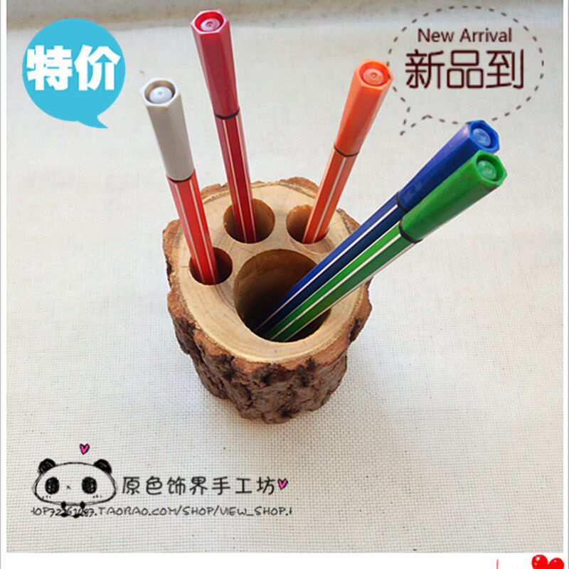 创意 儿童桌面动物脚印笔筒手工实用原木树桩桌面儿童卡通笔筒