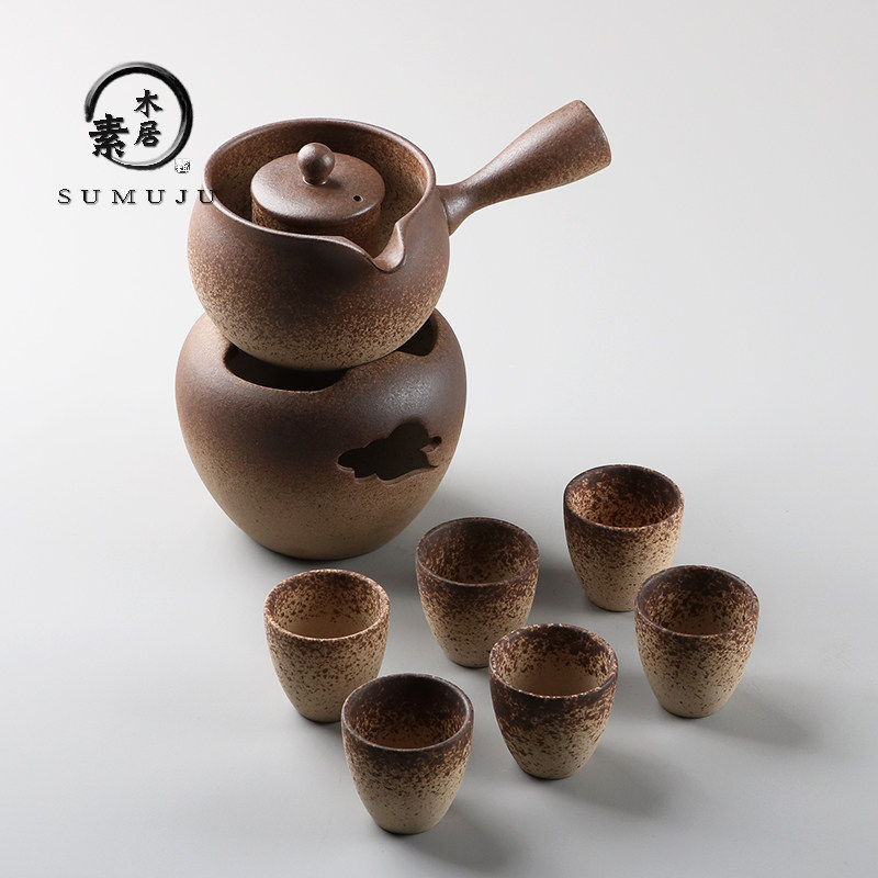 柴烧侧把煮茶器陶壶酒精炉陶瓷围炉黑晶炉煮茶壶煮茶炉碳烤炉茶具
