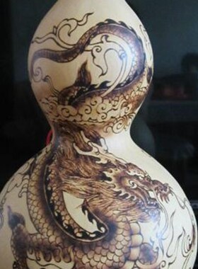 天然葫芦摆件非遗纯手工烙画龙图烫画真葫芦摆件家居装饰来图定制