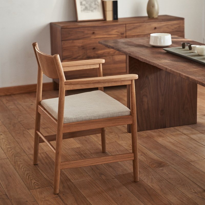 MUMO木墨 曲靠扶手椅 办公座椅休闲家用卧室靠背实木学习椅子