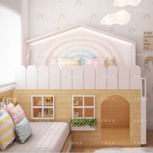 定制儿童床中高床上下双层床树屋床多功能城堡床小户型单层高架床