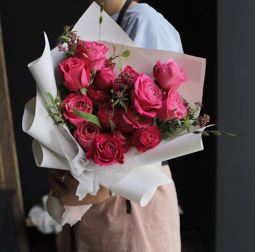 西岱岛 北京同城鲜花速递2020新款玫粉色大花头玫瑰花束 长相思