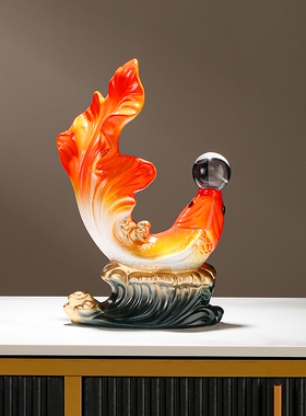 鱼跃龙门摆件招财锦鲤陶瓷工艺品新中式办公室老板桌背景柜装饰品