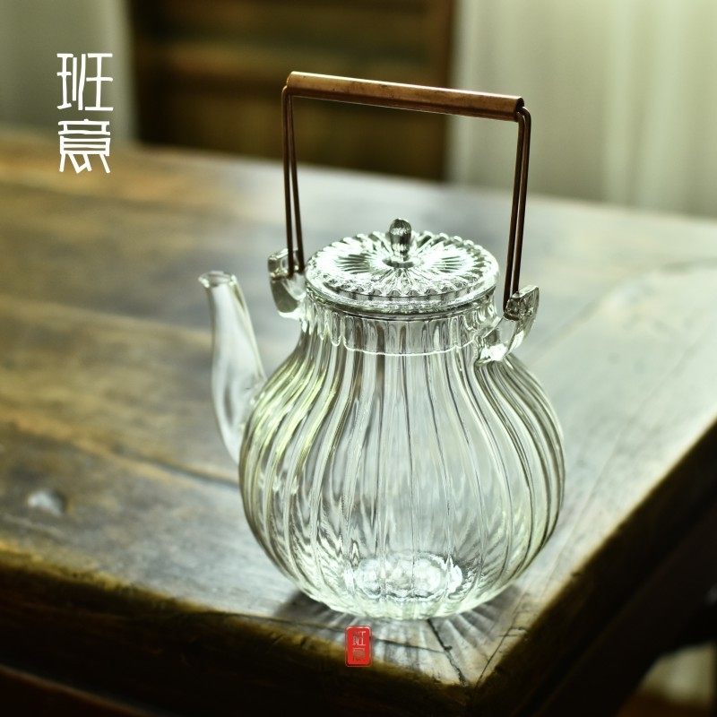 菊瓣玻璃提梁壶烧水煮茶器耐高温泡茶壶套装家用功夫茶具花茶单壶