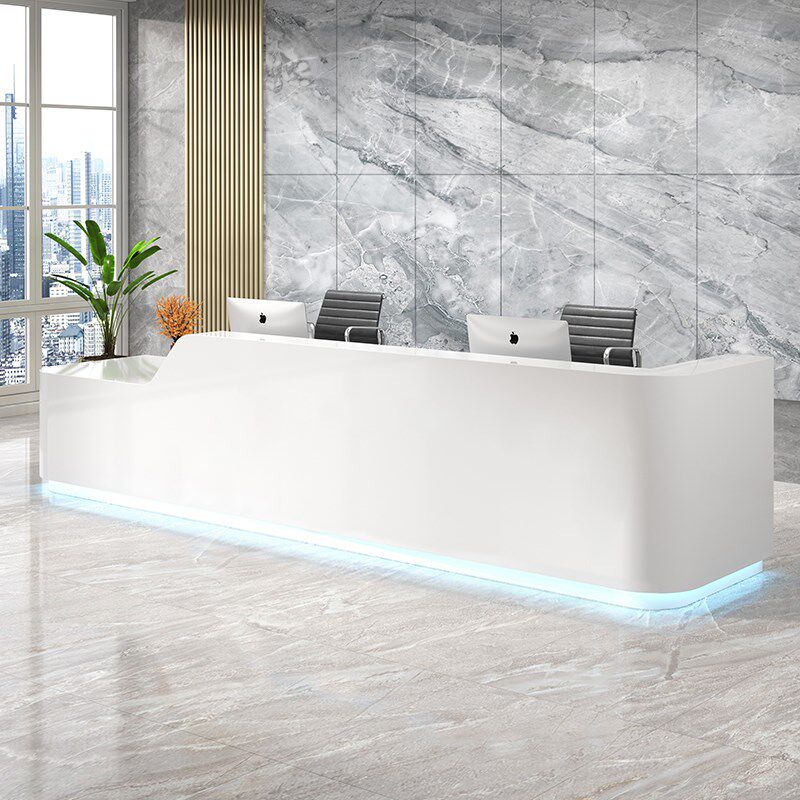 前台接待台公司前台烤漆前台弧形吧台办公桌美容院收银台迎宾吧台