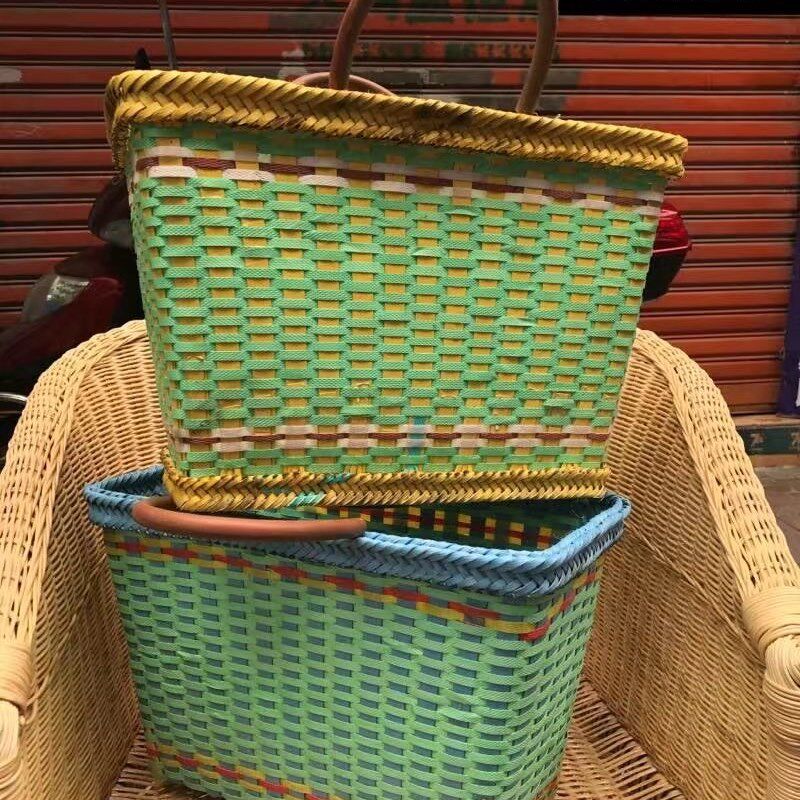 打包带编织手提蓝包装带编织篮洗澡篮可折叠手工大号菜篮子便携