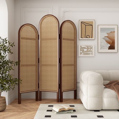 法式中古实木藤编屏风折叠移动隔断卧室遮挡客厅玄关墙装饰家用
