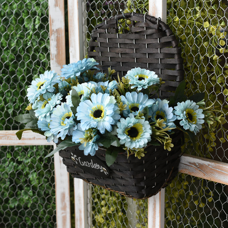 田园壁挂花篮 墙上挂篮吊篮花盆 仿真植物店面装饰品藤编柳编花器