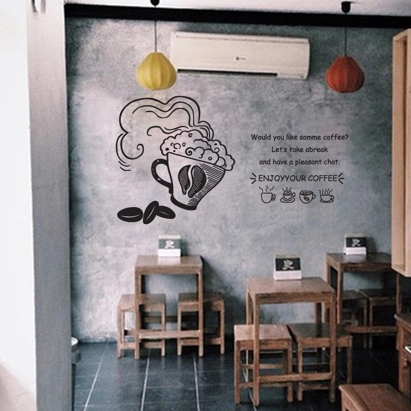 创意手绘咖啡杯咖啡店奶茶蛋糕店西餐厅店铺橱窗玻璃门装饰墙贴纸
