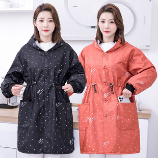 加绒加厚围裙洋气长款 罩衣女外穿时尚 外套工作服 秋冬长袖 2023新款