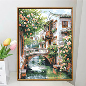 江南风景数字油画diy填充手绘填色丙烯自己画 饰画 手工治愈系装