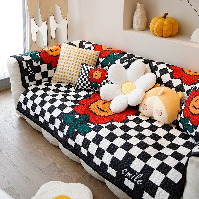 积屋像素花花卡通简约棋盘格沙发垫四季通用ins风2022新款沙发垫