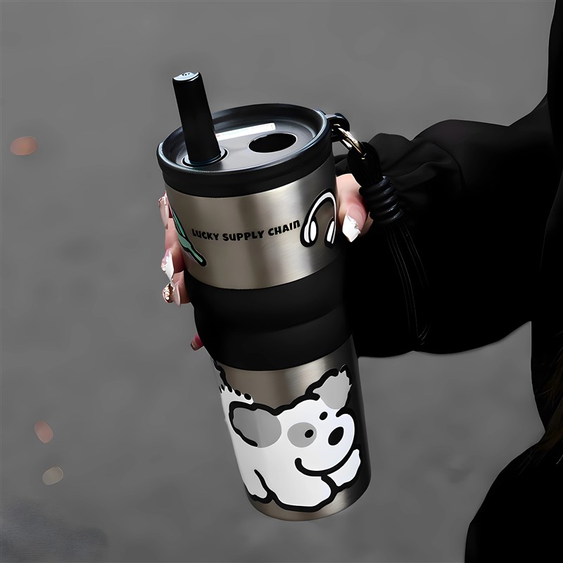 大号保温杯女大容量车载陶瓷2025新款吸管水杯咖啡随行保冰杯子男