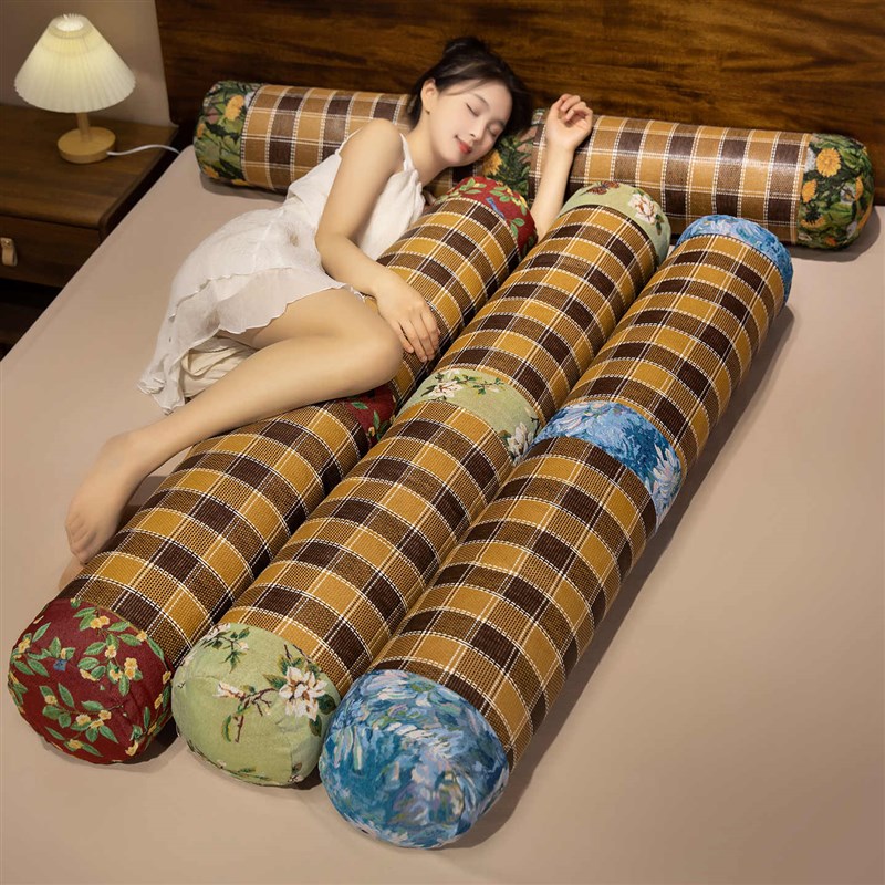 夏季藤席圆柱长条抱枕睡觉专用女生床上侧睡夹腿枕头宿舍床头靠垫