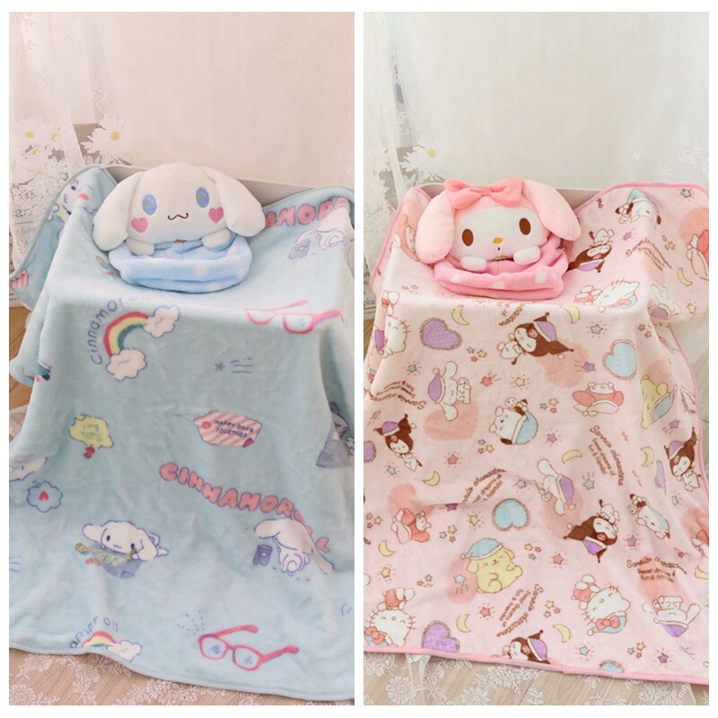 软萌美乐蒂大耳狗便携卷毯午睡枕多功能空调毯毛绒法兰绒毯儿童毯