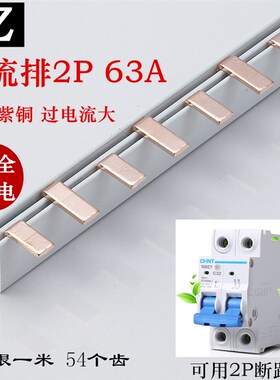 DZ47 C45汇流排2P 63A空开连接排铜排配电箱连接条母线排紫铜 1米