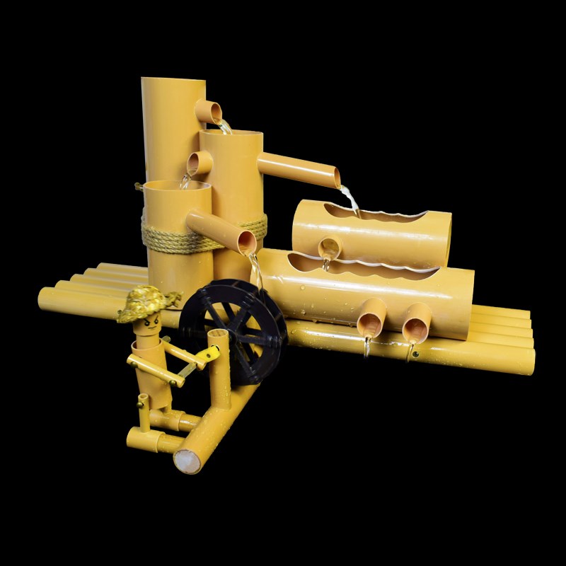 高端仿竹人推水车风水轮陶瓷鱼缸鱼盆过滤器招财摆件石槽喷泉增氧