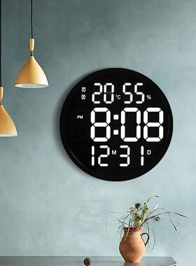 奕达韩版E挂钟简约圆形时钟静音数字温湿度农历电子钟寸0