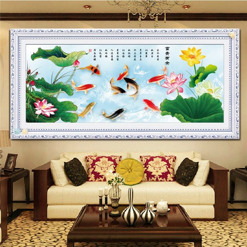 九鱼图水晶钻石画满钻点贴钻粘钻十字绣客厅砖石秀荷花,居家布艺,钻石绣,淘宝优惠券,粉丝福利购,淘宝优惠卷