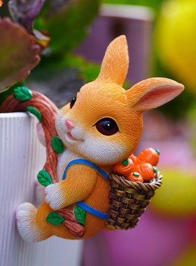 可爱兔子花盆挂件幼儿园花园花架攀爬鱼缸悬挂装饰品挂饰造景摆件