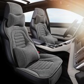 汽车坐垫三件套四季 凉垫布艺垫子 通用单片亚麻座椅套通风座垫夏季