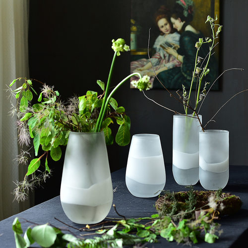 现代简约磨砂白色玻璃花瓶水培插花花器工艺品家居