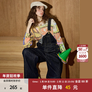 coolhut美式复古秋冬新款蓝色时尚显瘦牛仔背带裤直筒连体裤女