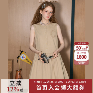 连衣裙无袖 新款 A字气质 森系2025夏季 coolhut百褶拼接复古背心无袖