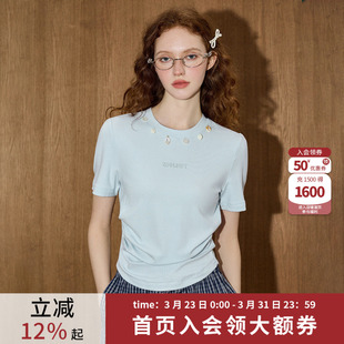 圆领字母刺绣休闲上衣女2025夏季 显瘦短袖 T恤 饰修身 coolhut贝壳装