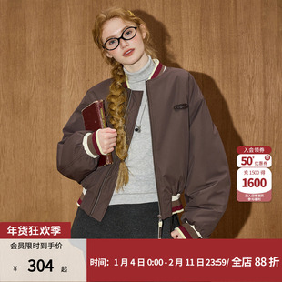 coolhut拉链美式棒球服上衣小个子休闲冬季新款女款棉服短款外套