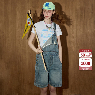 coolhut美式复古宽松直筒休闲牛仔背带短裤女2025夏季新款连体裤