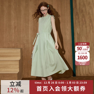 连衣裙 纯棉25夏季 coolhut法式 荷叶边茶歇裙高级绑带森系简约无袖
