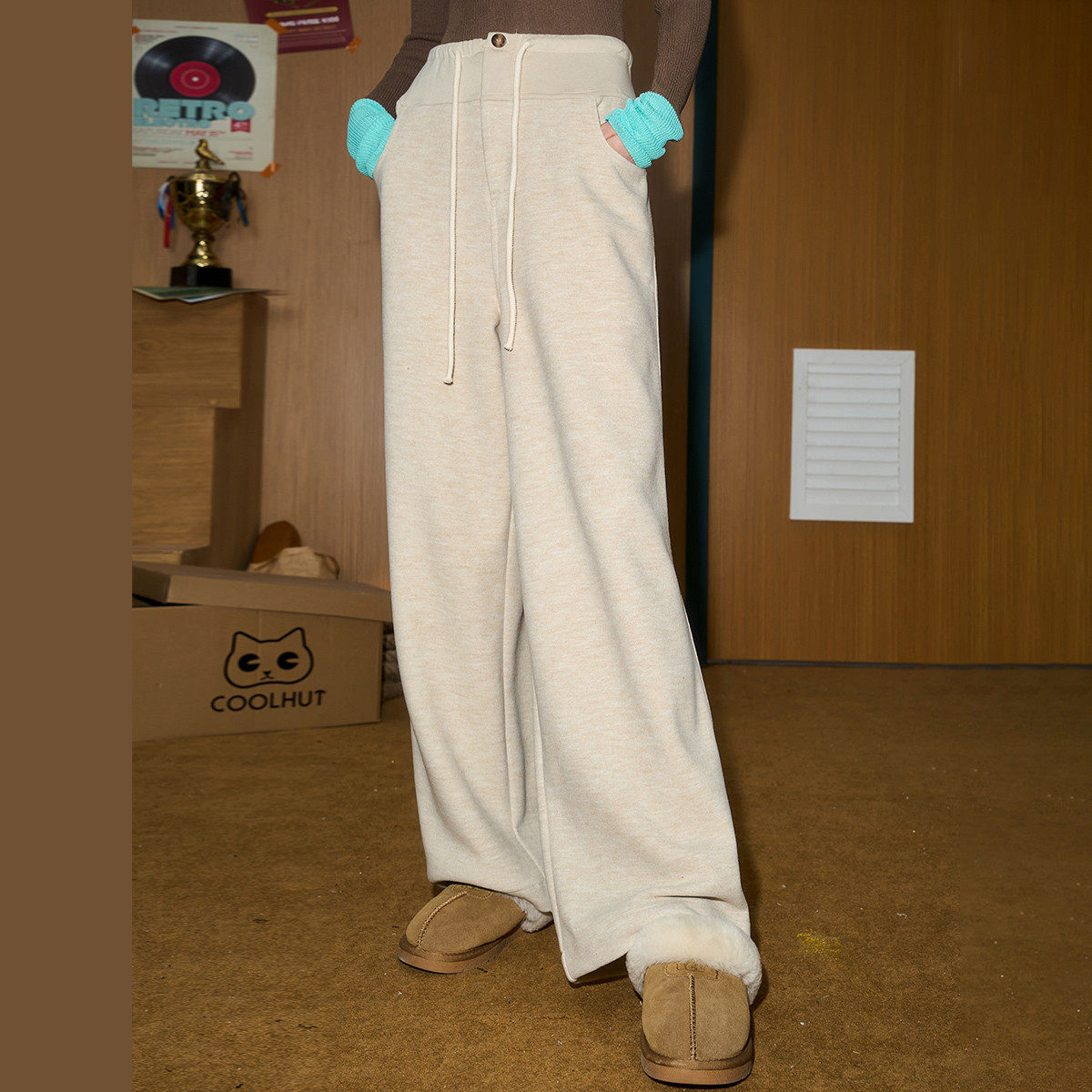 coolhut美式慵懒风软糯阔腿休闲毛呢拖地冬季女式休闲裤垂感,女装/女士精品,卫裤,淘宝优惠券,粉丝福利购,淘宝优惠卷