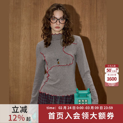 木耳边拼接设计感秋冬打底衫女