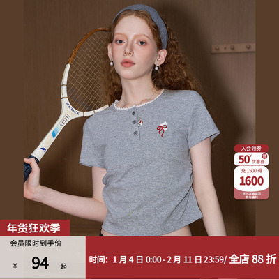 蕾丝花边拼接短袖T恤2025夏季