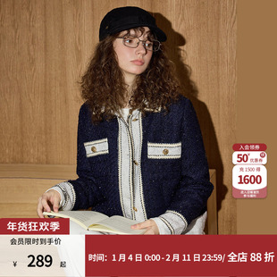 coolhut小香风毛呢拼接2026春季棉衣高级感时尚洋气棉服外套女