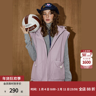 coolhut2025秋季紫色女式时尚美式复古宽松百搭休闲短款马甲