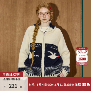 coolhut学院风复古时髦女款毛衣开衫宽松2026春季针织外套上衣