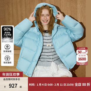 coolhut蓝色短款羽绒服女连帽宽松保暖2026冬季新款面包服外套
