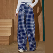 女休闲裤 coolhut宽松慵懒格纹花边拼接抽绳阔腿高腰长裤 2026春季