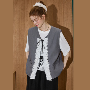 coolhut韩系学院风蕾丝花边无袖马甲女龄显瘦2026春季新款洋气